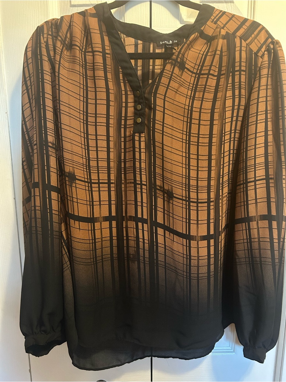 Sami & Jo Black and Brown Plaid Long-Sleeve Blouse